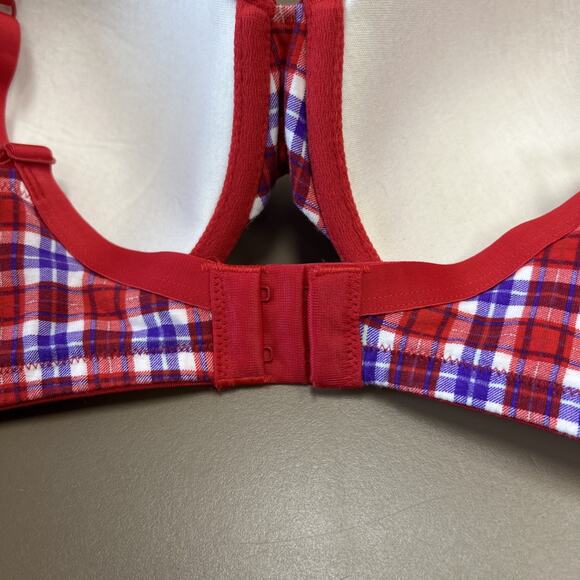 Victoria's Secret Bra 36DD Lined Perfect Coverage Red Purple Plaid Cotton - Picture 4 of 6